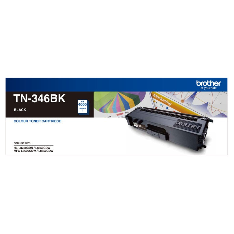 Brother TN-346BK High Yield Black Toner, HL-L8250CDN/8350CDW MFC-L8600CDW/L8850CDW - 4000Pages Brother TN-346BK High Yield Black Toner, HL-L8250CDN/8350CDW MFC-L8600CDW/L8850CDW - 4000Pages